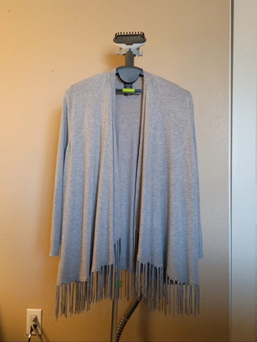 Chelsea & Theodore Light Gray Open-Front Fringe Cardigan Sweater Size XL